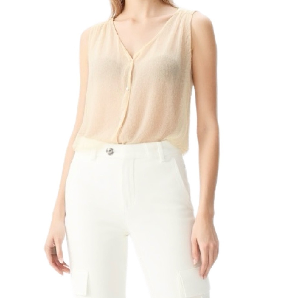 Wilfred Cream Silk Sheer Sleeveless Blouse Size L